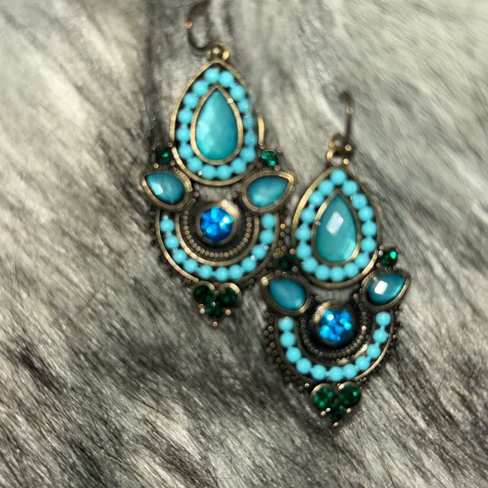 Blue boho beaded earrings